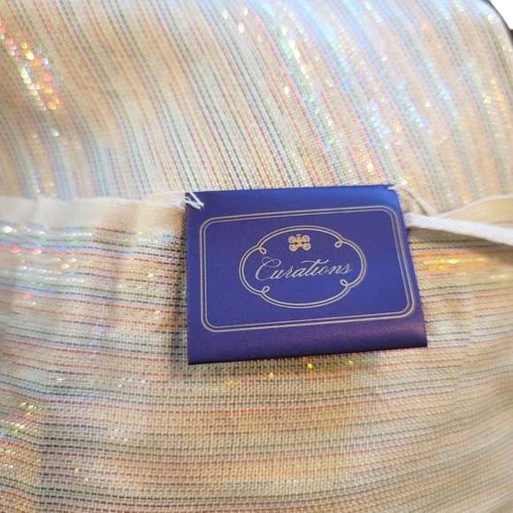 Curations Scarf Shawl Khaki Green Blue Red and Gold Metallic Fringe Edge DH719 - Picture 5 of 5